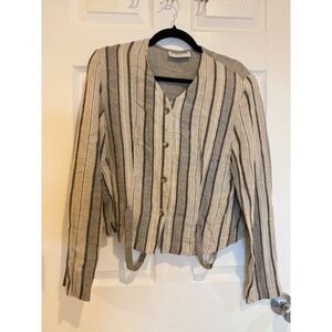 Samantha Petite Striped Linen Blend Blazer Jacket Button Front Career Size 6